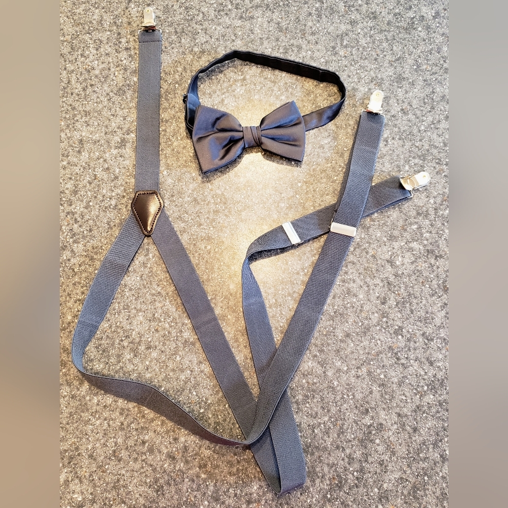 Men's Bow Tie & Suspenders Charcoal Grey
